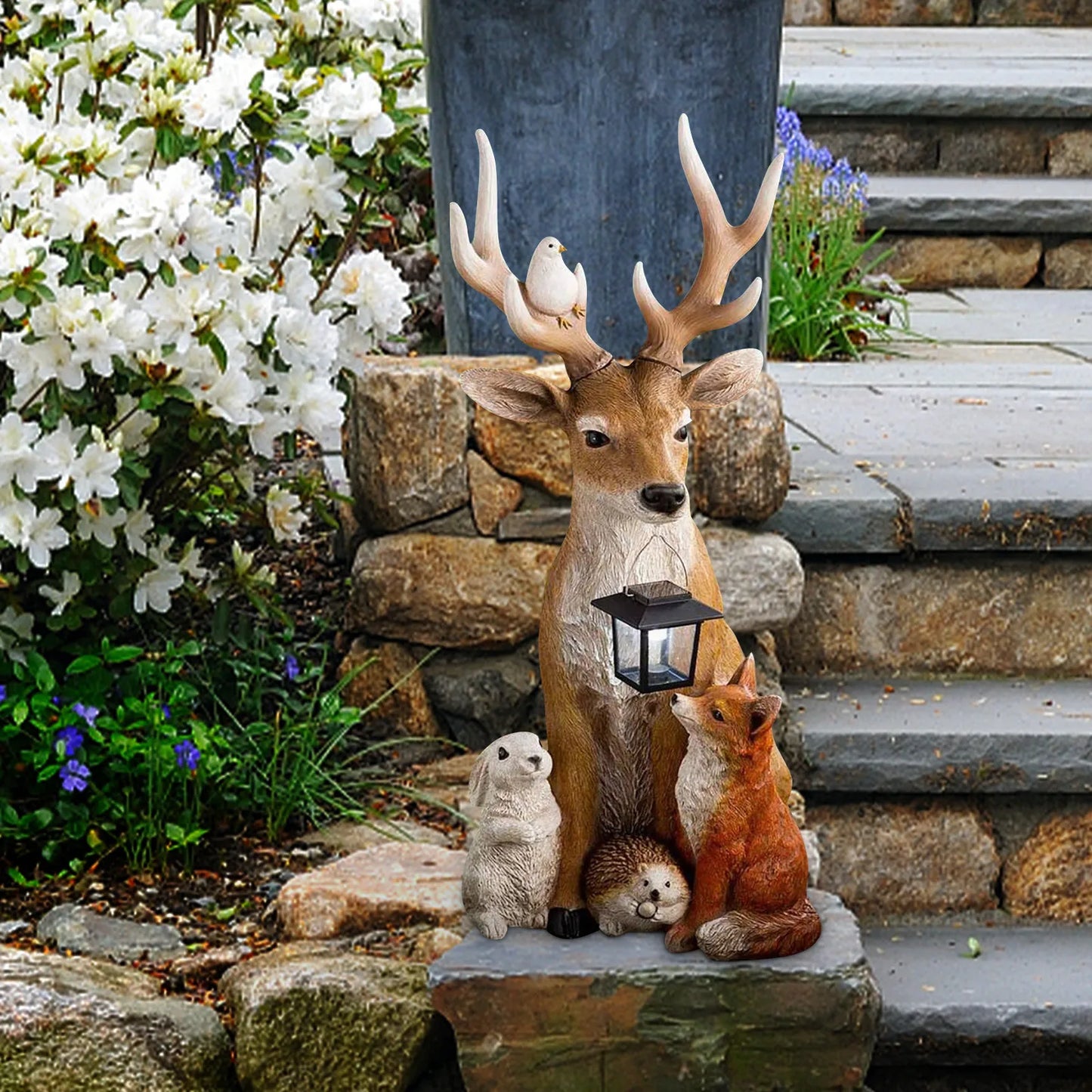 Solar Resin Statue Deer Rabbit Hedgehog Wolf Garden Statues Decor Figurine Crafts Home Decoration Outdoor Yard Sculptures
