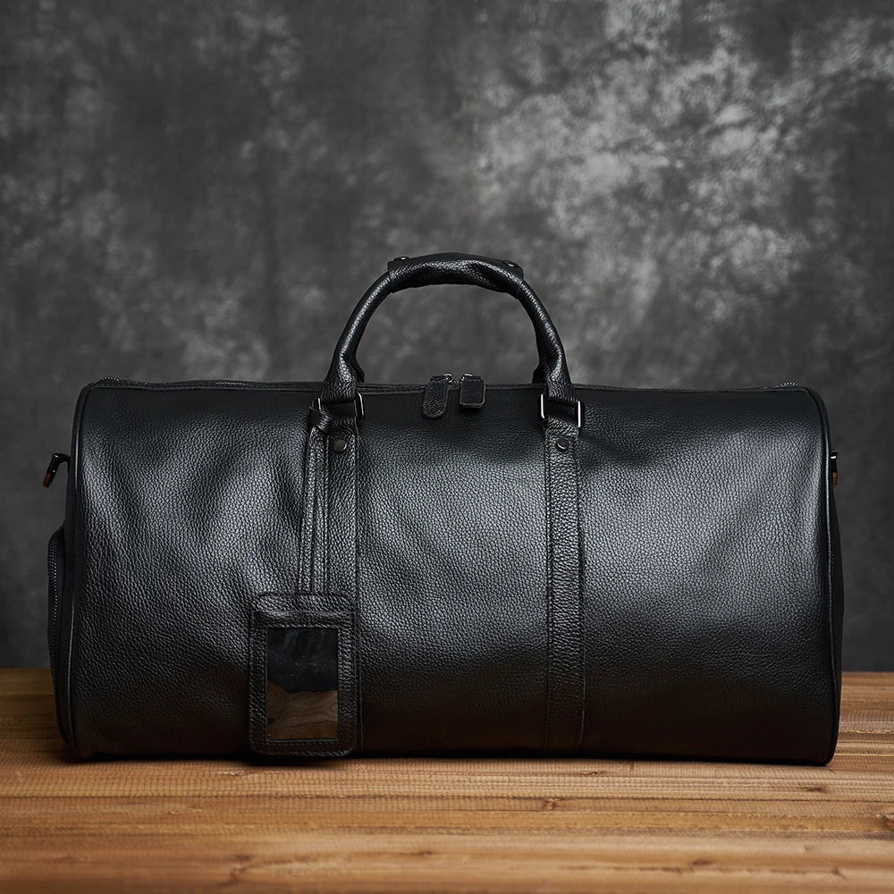 ZRCX Genuine Leather Men Women Travel Bag Soft Real Leather Cowhide Carry Hand Luggage Bags Travel Shoulder Bag Weekend Bag
