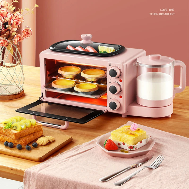Multifunctional 4 in 1 Breakfast Machine 7L Electric Mini Oven Coffee Maker Egg Frying Pan Household Bread Pizza Oven