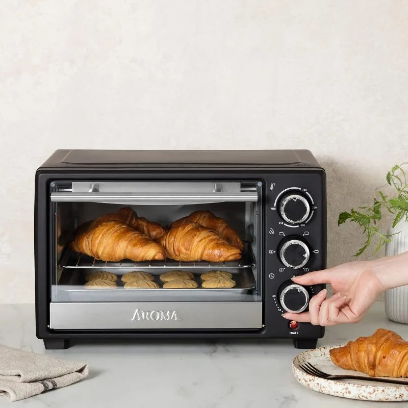 AROMA Turbo 6-in-1 Countertop Convection Oven, Toaster Oven, and Roaster Oven with Circulating 450-Degree Heat (ABT-316B), Black