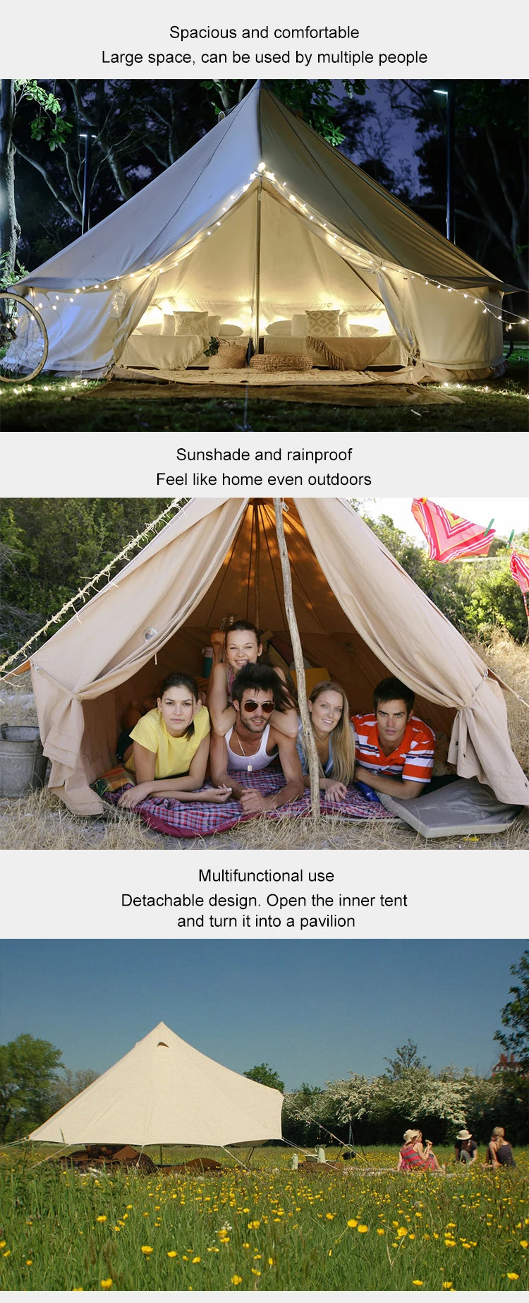 Outdoor Camping Luxury Glamping Cotton Canvas Yurt Bell Tent,Pyramid Tipi Teepee 4 Meter Canvas Tent Glamping
