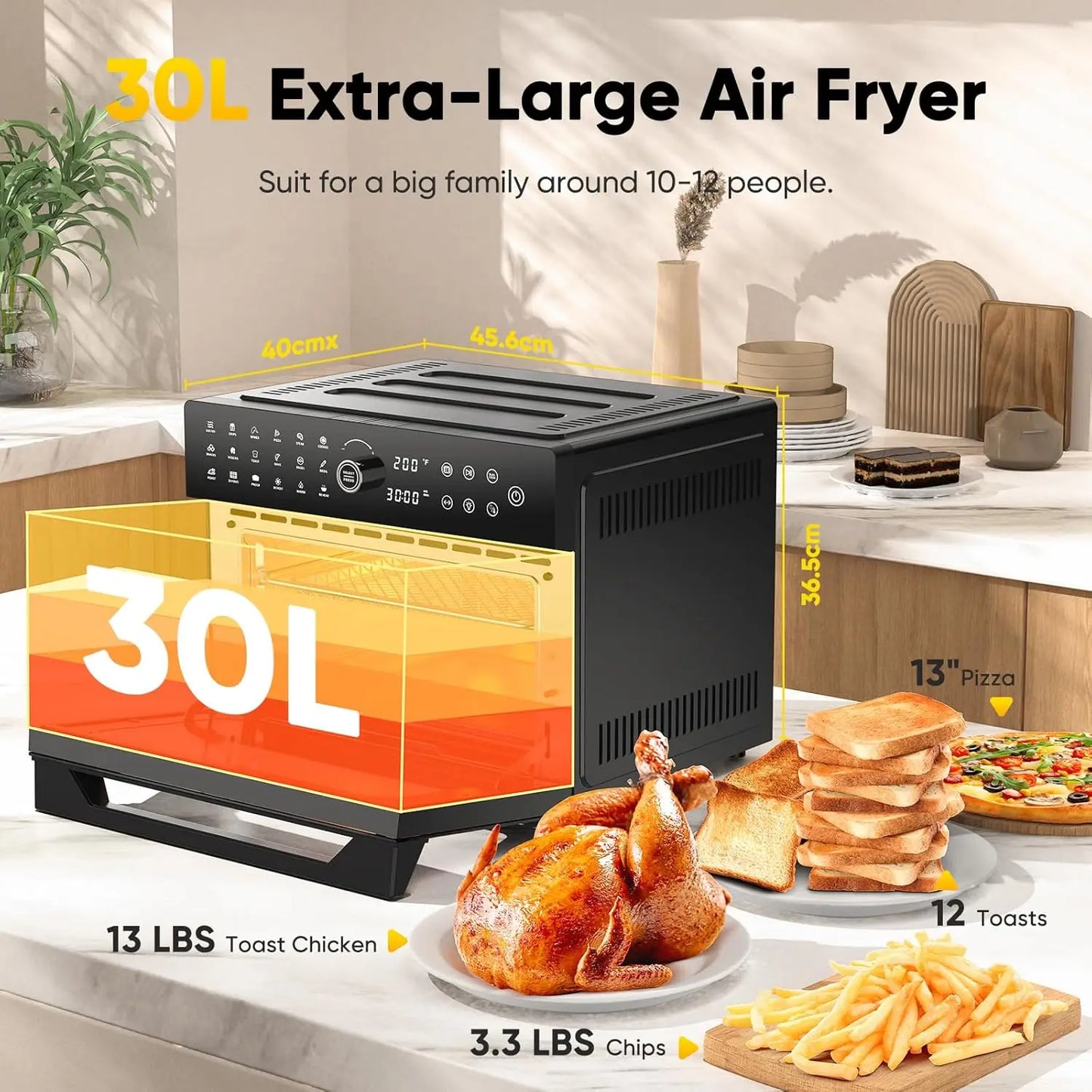 32QT Extra Large Air Fryer, Toaster Oven Air Fryer Combo, 360°Hot Air Circulation for Healthier Food, 1800W Preset Dual Coo