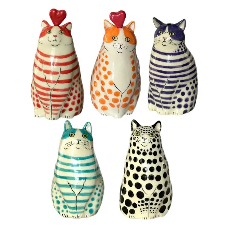 Polka Dot Cat Vase Resin Cat Flower Bud Vase Cat Vase for Home Bookshelf Shelf Decor Table Decoration Tiny Animal Vases for Cat