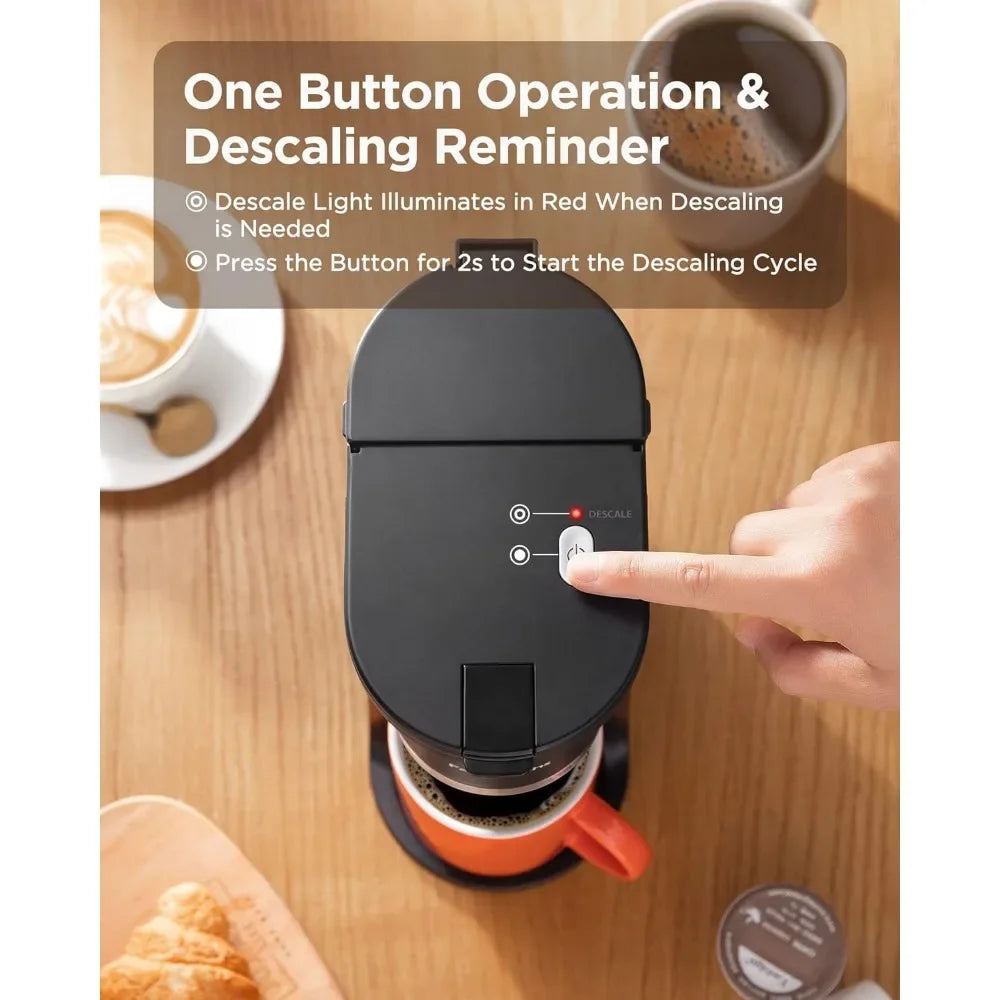 Mini Coffee Maker Single Serve, Instant One Cup K Cup & Ground Coffee, 6 to 12 Oz Brew Sizes, Capsule Coffee Machine, Black