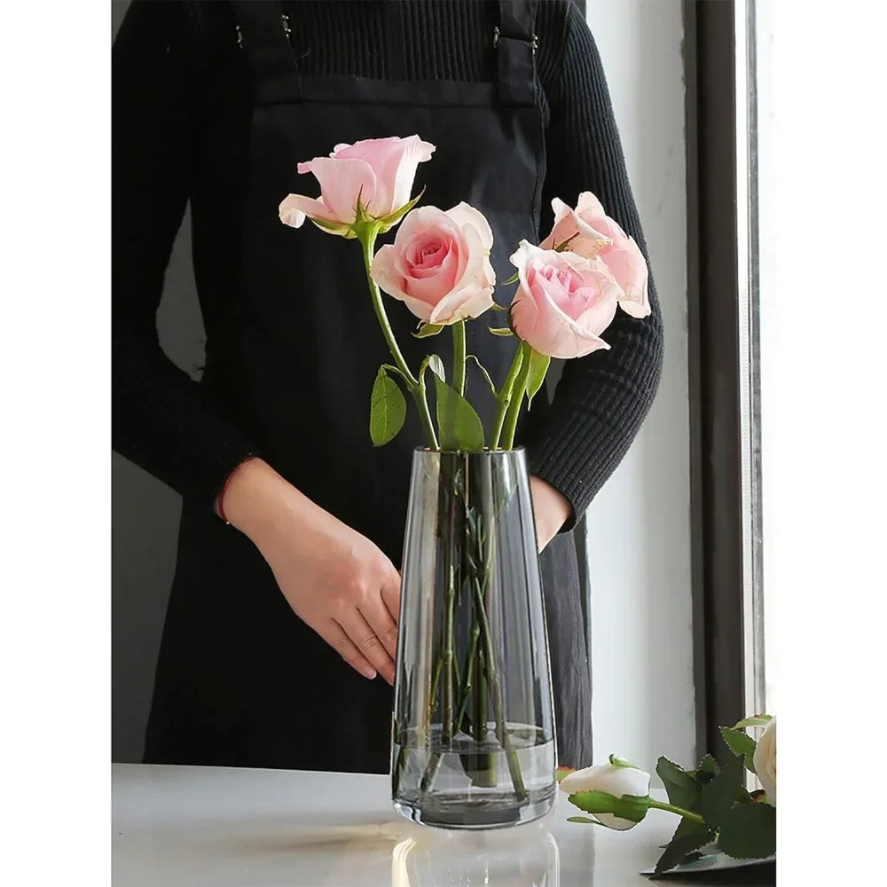 Modern Glass Vase Irised Crystal Clear Glass Vase for Home Office Decor (Crystal Grey) home decoration aesthetic room decor