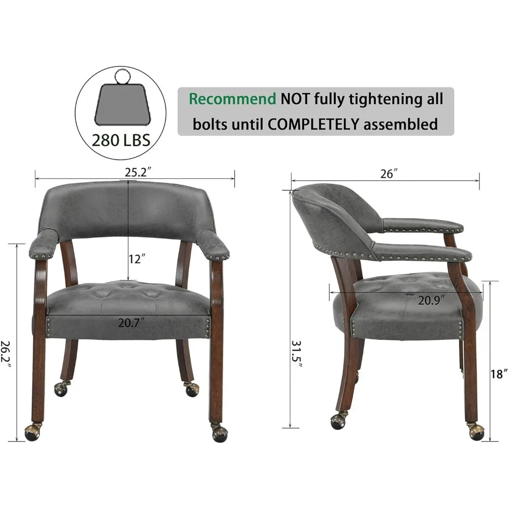 Dining Chairs,Large Rolling Dining Chairs with Wheels,Accent Wood Boss Caption's Chairs,Cherry Legs & Dark Grey Fabric