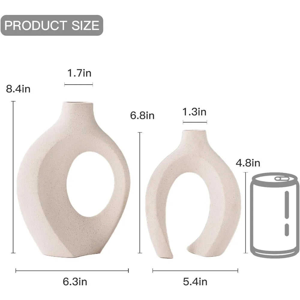 Off White Hollow Ceramic Vase Set of 2 Round Modern Vase for Nordic Minimalist Home Living Room EntrywayCoffee Table Decorative