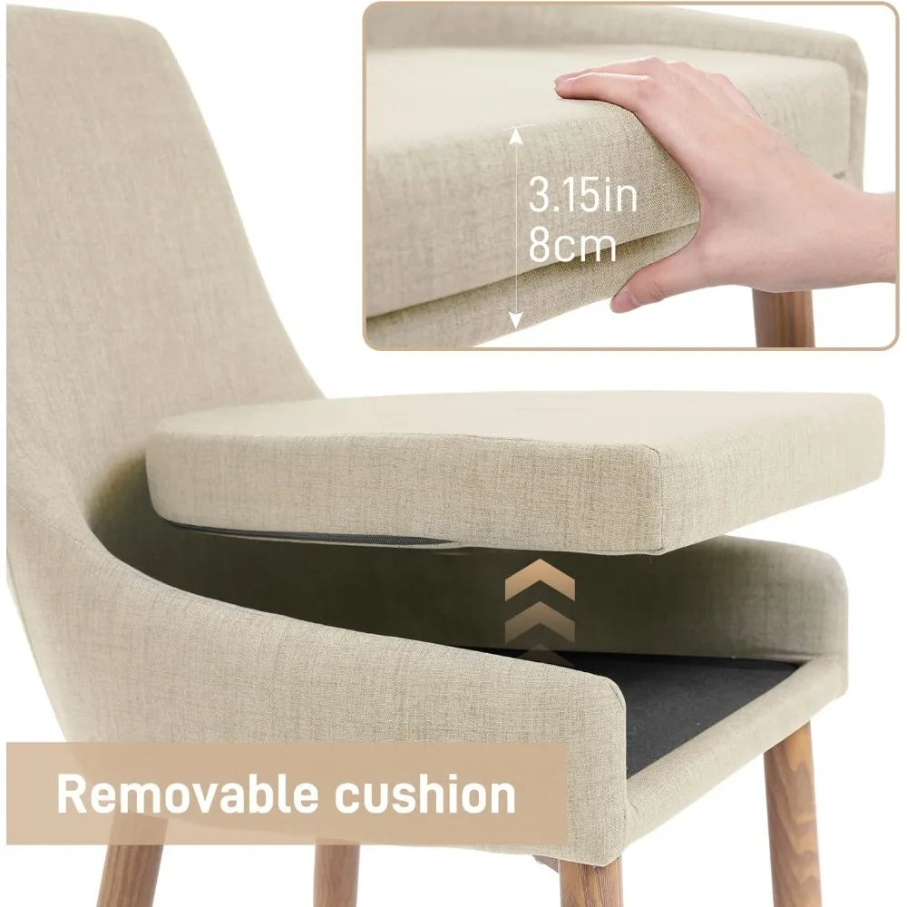 Accent Chair with High Back Beige Fabric Dining Comfy Chair for Kitchen Upholstered Dining Chairs Kitchen.