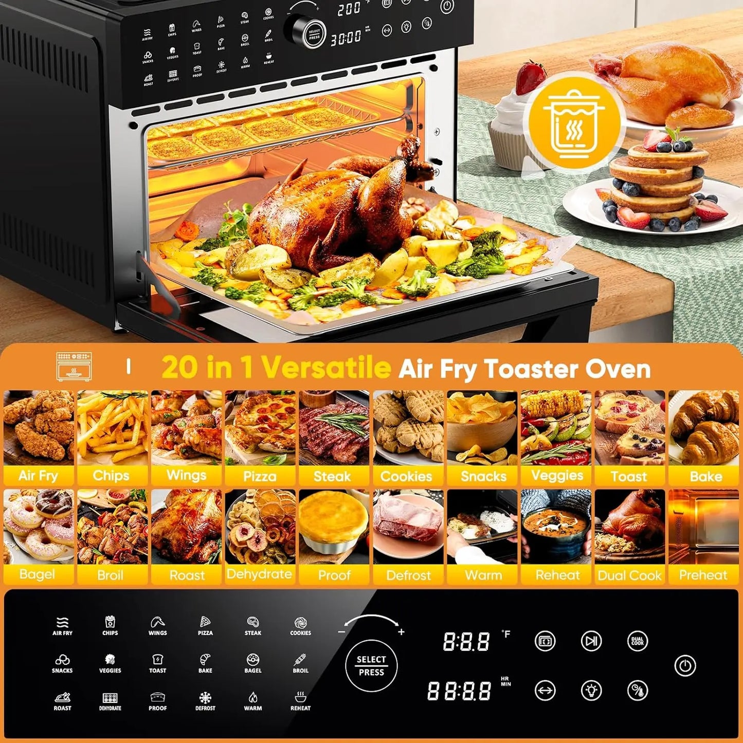 32QT Extra Large Air Fryer, Toaster Oven Air Fryer Combo, 360°Hot Air Circulation for Healthier Food, 1800W Preset Dual Coo