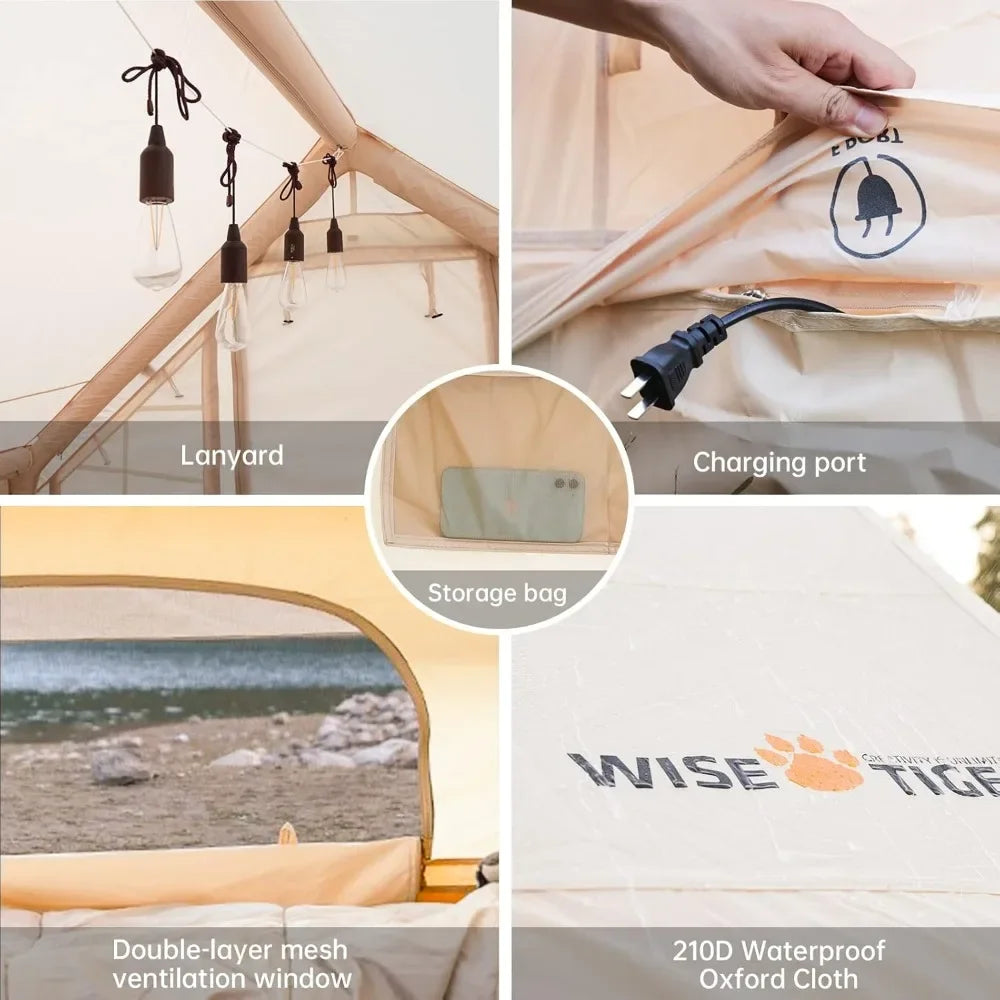 Season Waterproof Windproof Outdoor Blow Up Tent, Luxury Cabin Tent with Mesh Windows & Doors