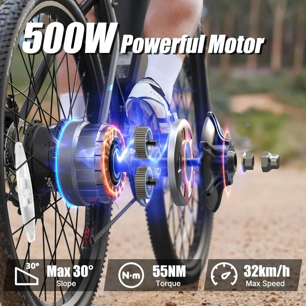 Electric Bike - 500W(Peak 750W Electric Bike for Adults with 48V Removable Battery - 26" Ebike Up to 45 Miles, 20 MPH