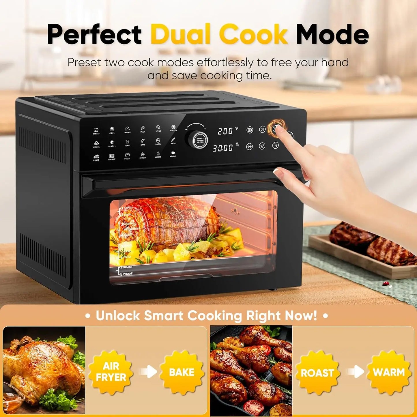 32QT Extra Large Air Fryer, Toaster Oven Air Fryer Combo, 360°Hot Air Circulation for Healthier Food, 1800W Preset Dual Coo