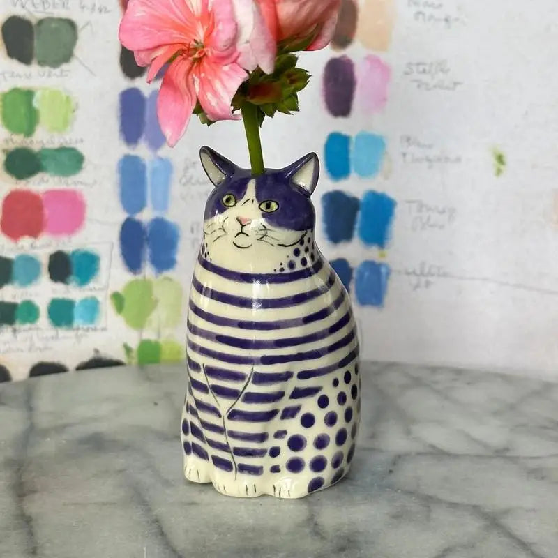 Polka Dot Cat Vase Resin Cat Flower Bud Vase Cat Vase for Home Bookshelf Shelf Decor Table Decoration Tiny Animal Vases for Cat