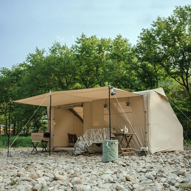 Retro Room Inflatable Tent Outdoor Camping One Bedroom One Living Room Light Luxury Tent Quickly Open Camping Family Tent