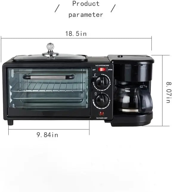 3 in 1 Breakfast Station, Toaster with Frying Pan, Portable Oven Breakfast Maker with Coffee Machine, Non Stick Die Cast