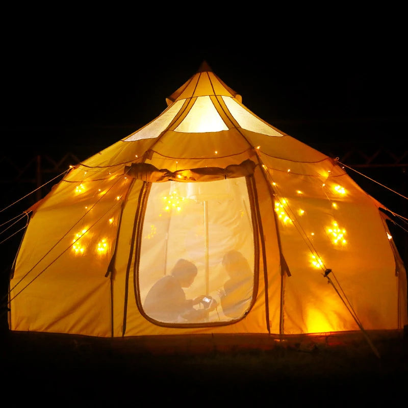 Camping Family Outdoor Water Drop Canvas Tents Glamping Luxury Hotel 5m Cotton Khaki Fabric Oxford Dome Glamping Tent