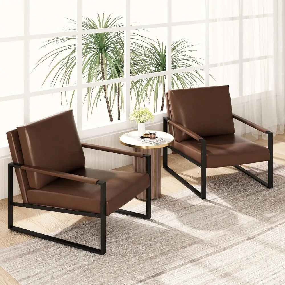 Modern PU Leather Accent Chair Arm Chair with Extra-Thick Padded Backrest and Seat Cushion Sofa Chairs for Living Room Bedroom