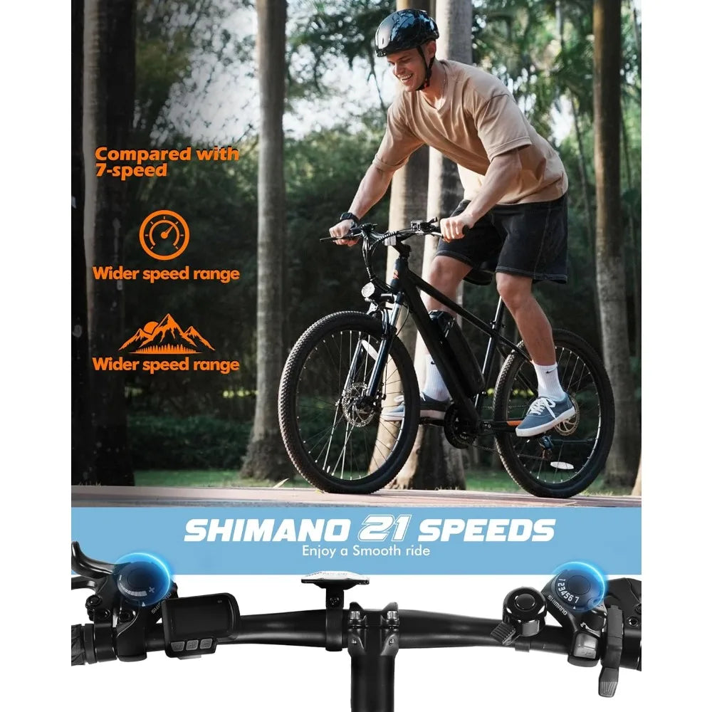 Racer Electric Bike for Adults - 21-Speed Mountain Lightweight Ebike with Peak 500W Brushless Motor, 375Wh Removable Battery