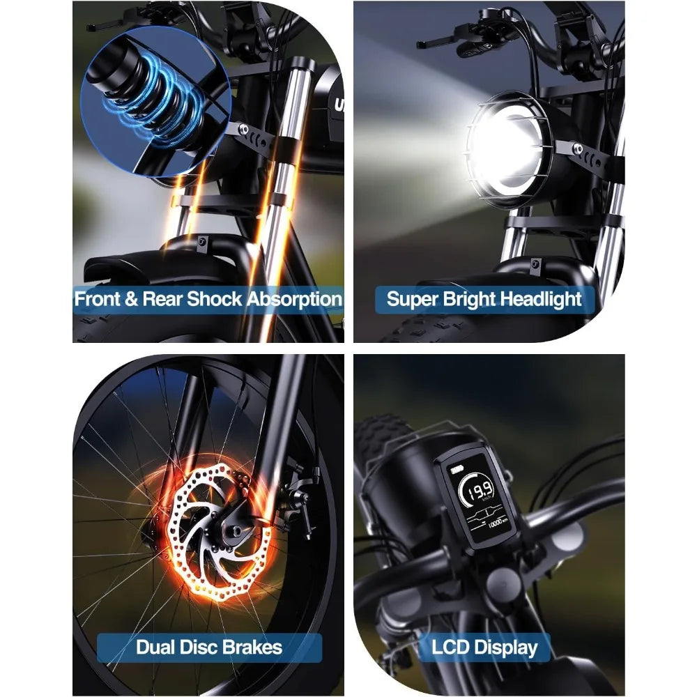 Electric Bike for Adults,1500W 30MPH,Max 75Miles Electric Motorcycle 20" Fat Tire Dirt Bike, 7-Speed E-Bike Dual Shock Absorber