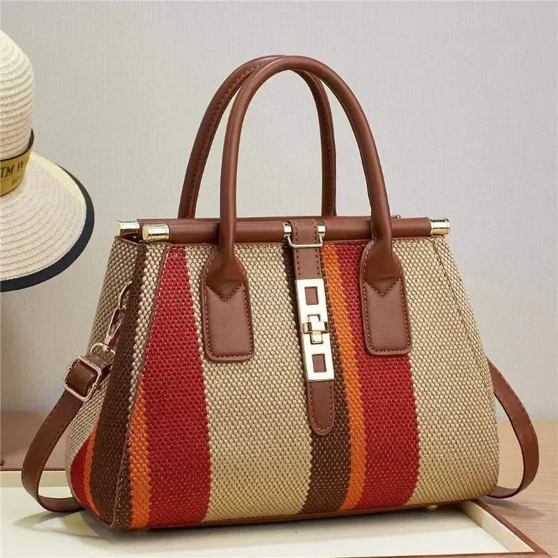 BBA078 Fashion Women's Single Shoulder Crossbody Bags Striped Contrasting Color Portable Handbag Casual Popular