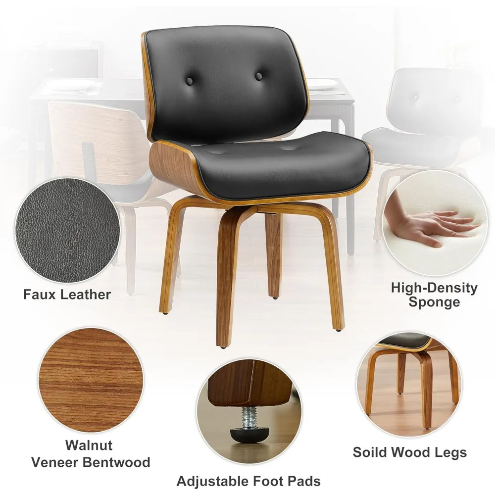 Mid Century Modern Kitchen Dining Room Chairs, Faux Leather Upholstered Accent Chairs, Walnut Bentwood Chair.