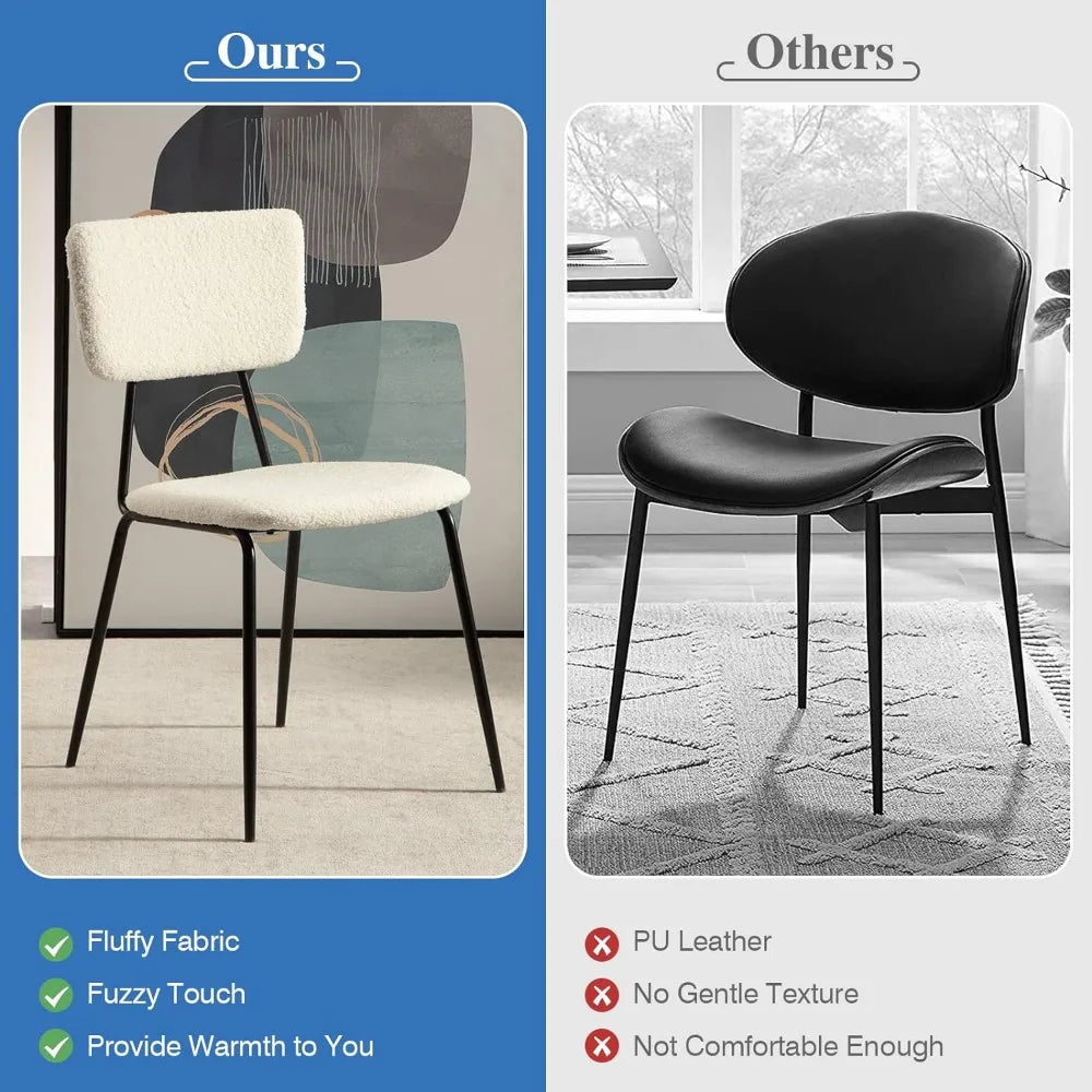 White Dining Room Chairs Set of 4 - Modern Boucle Fabric Kitchen Chairs, Accent Living Room Chairs with Metal Legs
