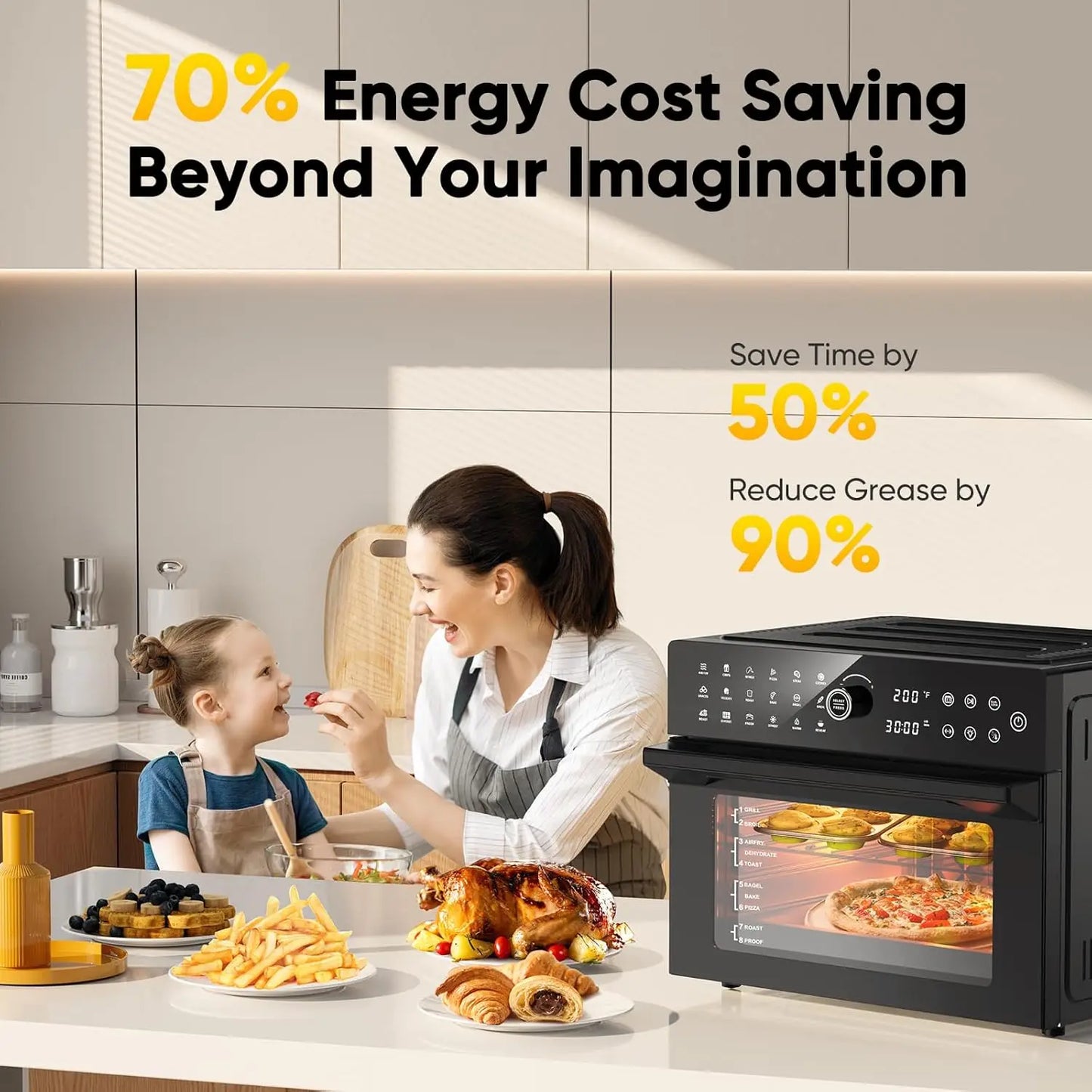 32QT Extra Large Air Fryer, Toaster Oven Air Fryer Combo, 360°Hot Air Circulation for Healthier Food, 1800W Preset Dual Coo