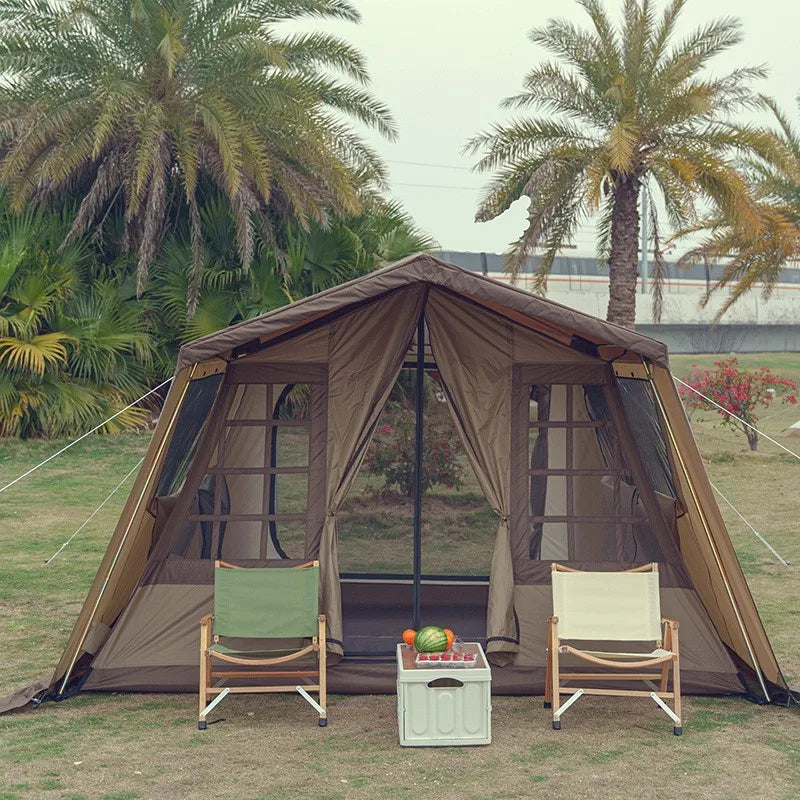 Outdoor camping, double decker tent, family multi person cabin, light luxury camping tent