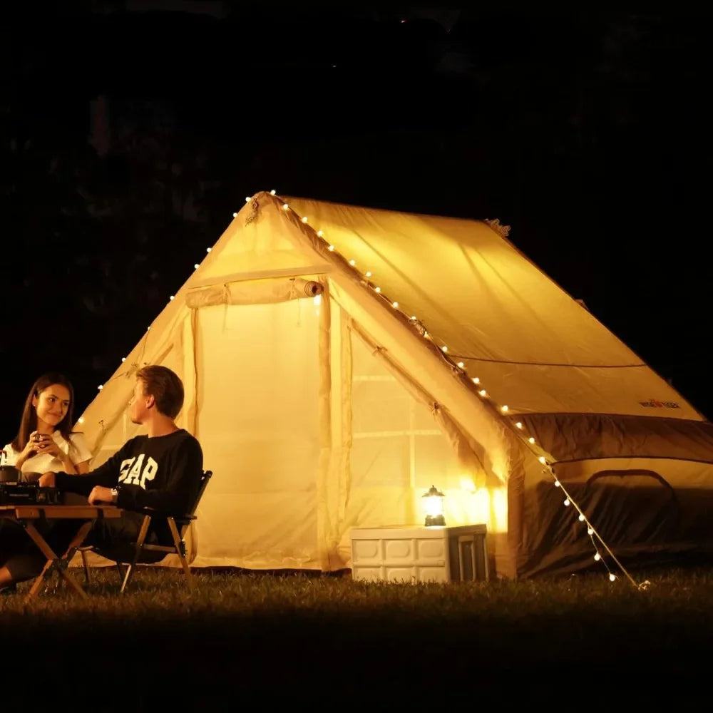 Season Waterproof Windproof Outdoor Blow Up Tent, Luxury Cabin Tent with Mesh Windows & Doors