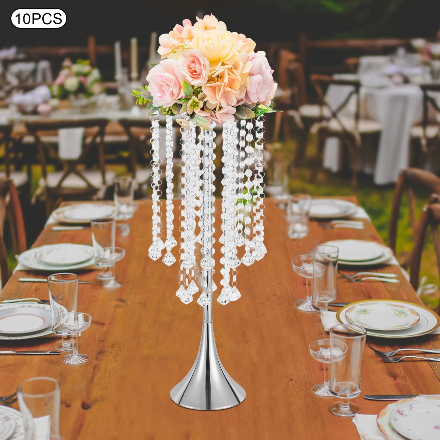 10Pcs Crystal Flower Vases Wedding Centerpieces Props Table Event Party Stage Tall Trumpet Vase 21.9"For Wedding Centerpiece