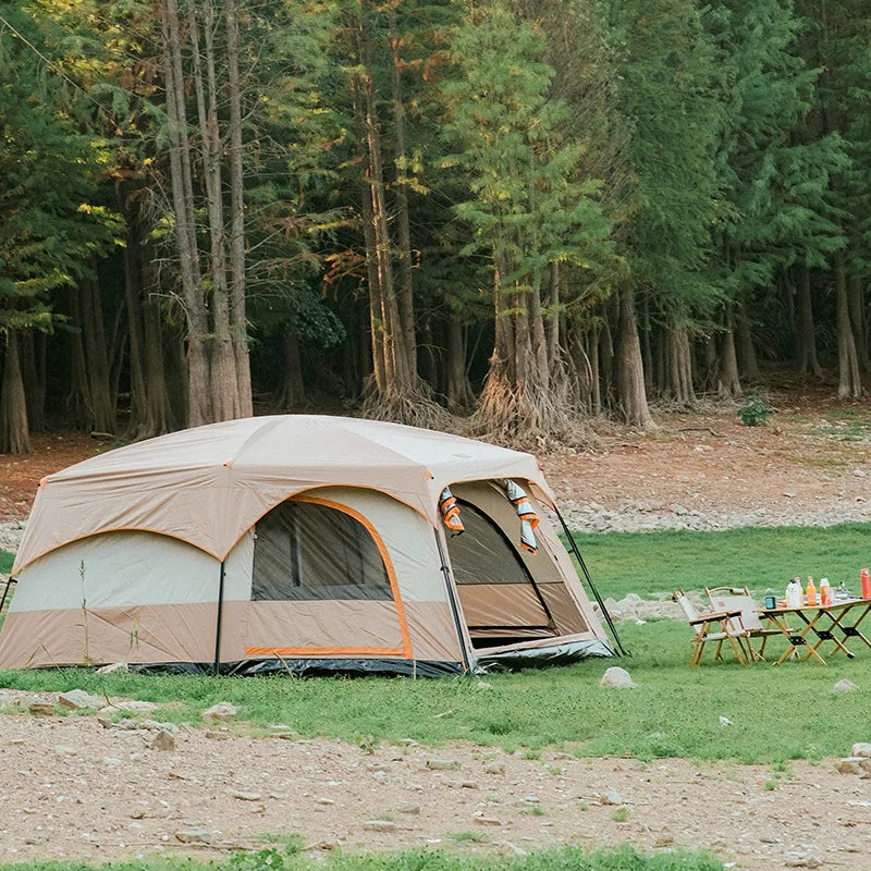 3-5 People Outdoor Luxury Camping Two Rooms One Hall Big Tent Camping Portable Equipment Sunscreen Tent Family Travel