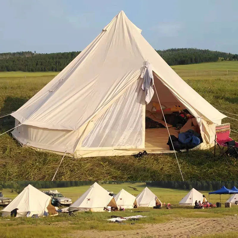 2 door Heavy Duty 5m Luxury Cotton Canvas Bell Camping Tent with stove hole
