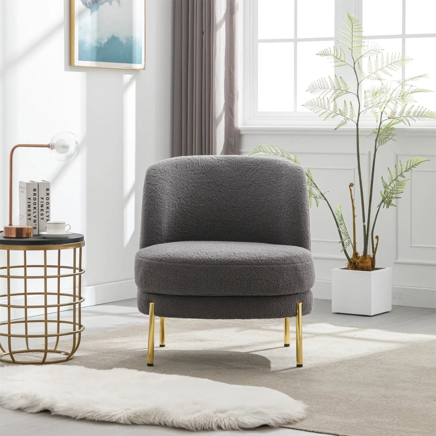 Upholstered Accent Chair for Living Room, Curved Backrest Reading Chair Single Sofa Gray
