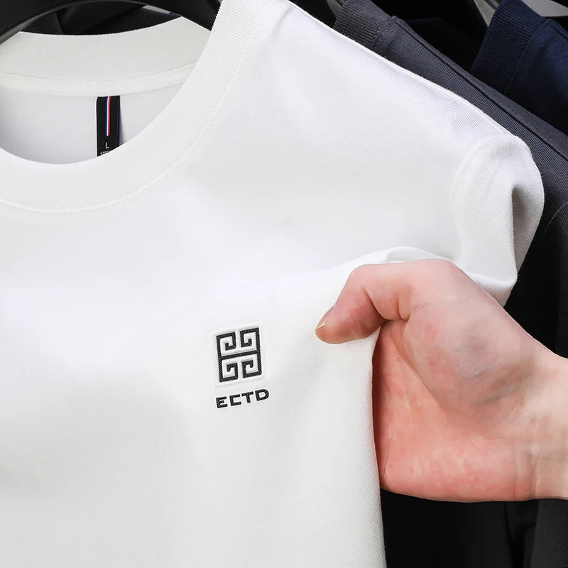 New Quality Luxury Men's T-shirt Spring Summer O-Neck Letter Embroid Long Sleeve 2024Korean Fashion Simplicity Casual Menswear