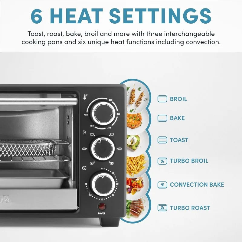 AROMA Turbo 6-in-1 Countertop Convection Oven, Toaster Oven, and Roaster Oven with Circulating 450-Degree Heat (ABT-316B), Black