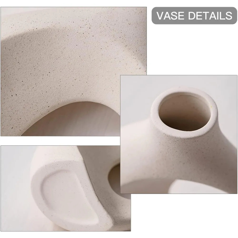 Off White Hollow Ceramic Vase Set of 2 Round Modern Vase for Nordic Minimalist Home Living Room EntrywayCoffee Table Decorative
