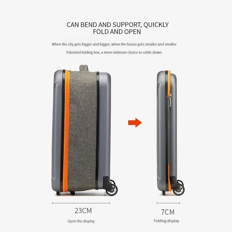 2024 Rolling Luggage Folding ABS Foldable Trolley Case Portable Storage Luggage Carry on Luggage with Wheels Travel Suitcase