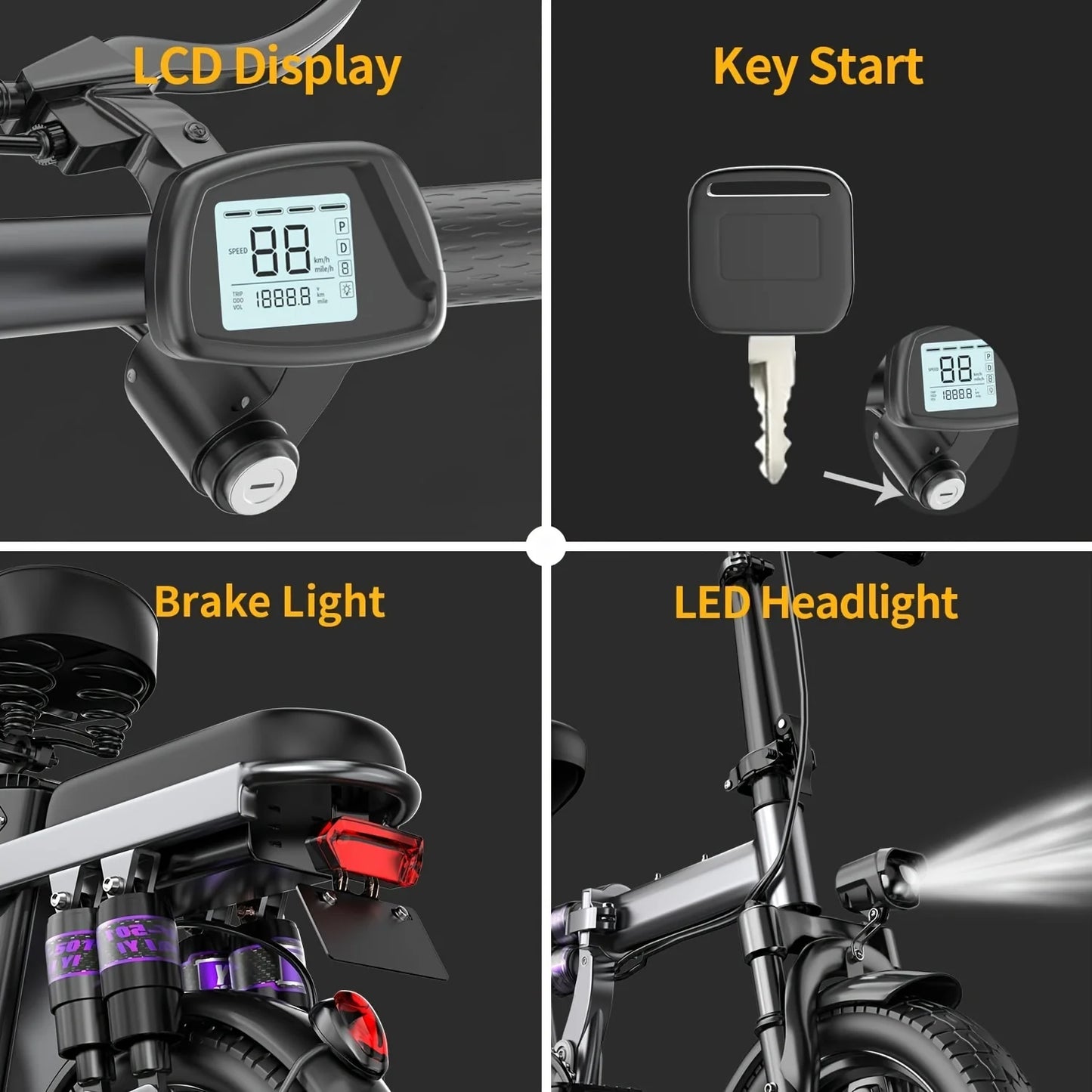 Electric Bike for Adults 48V 15AH 20MPH 35Miles Commuting Ebikes 500W Brushless Lightweight 14'' Tires Folding Electric Bicycles
