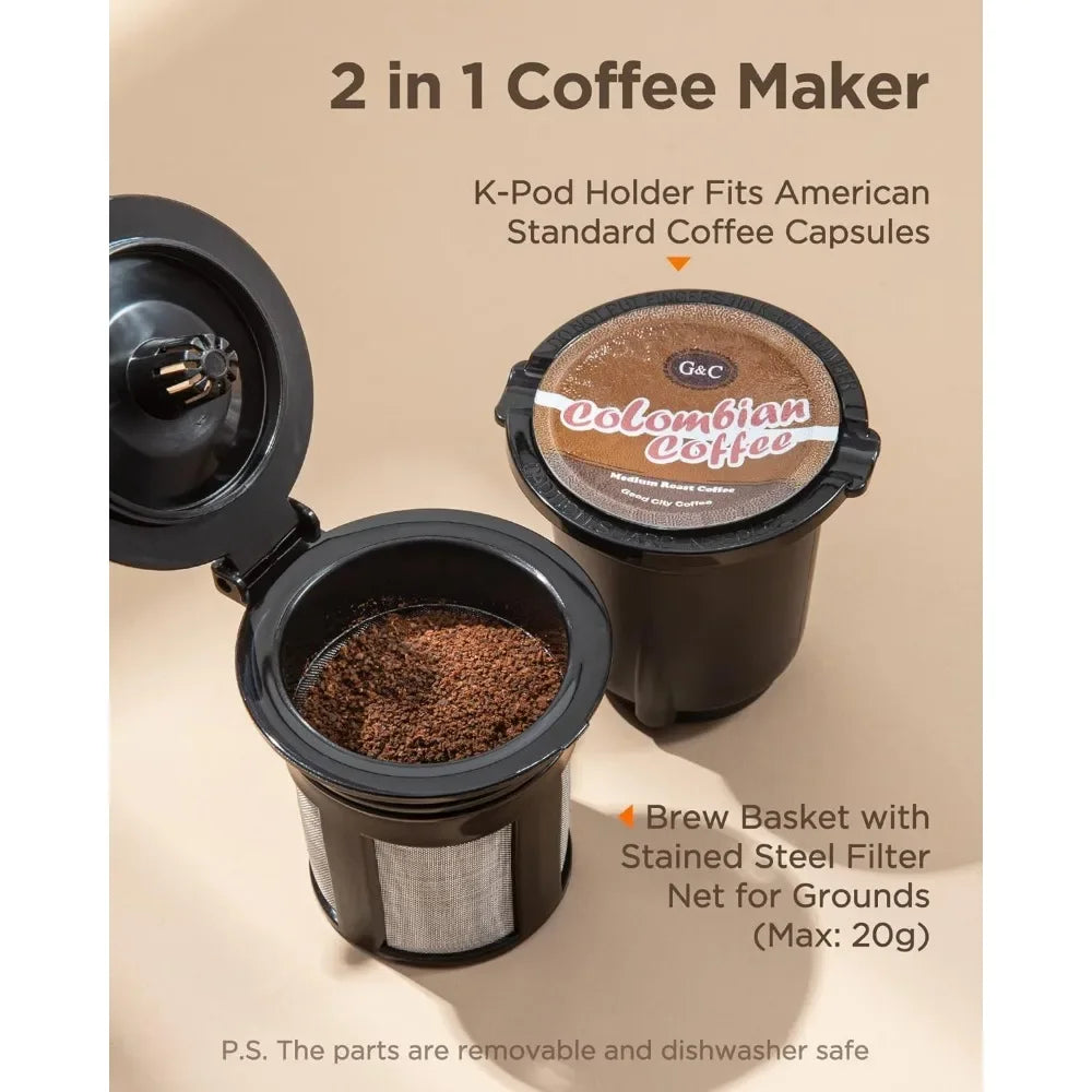 Mini Coffee Maker Single Serve, Instant One Cup K Cup & Ground Coffee, 6 to 12 Oz Brew Sizes, Capsule Coffee Machine, Black