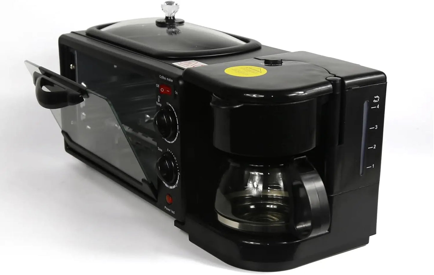 3 in 1 Breakfast Station, Toaster with Frying Pan, Portable Oven Breakfast Maker with Coffee Machine, Non Stick Die Cast