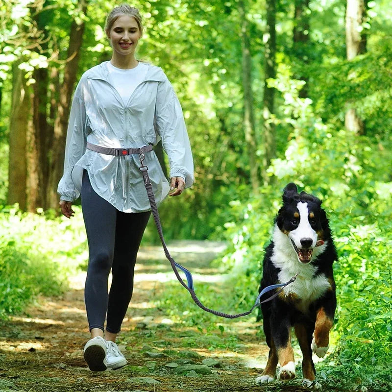 Reflective Leash Traction Rope Pet Dog Running Belt for Pet Outdoor Walking 2N1 Hand Free Waist Belt Chest Strap Traction Rope
