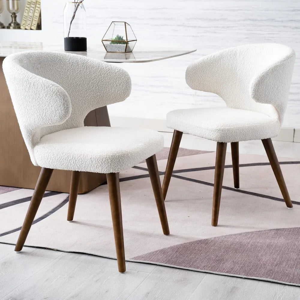 Upholstered Curved Wingback Accent Arm Chairs Side Chairs with Solid Wood Legs, White