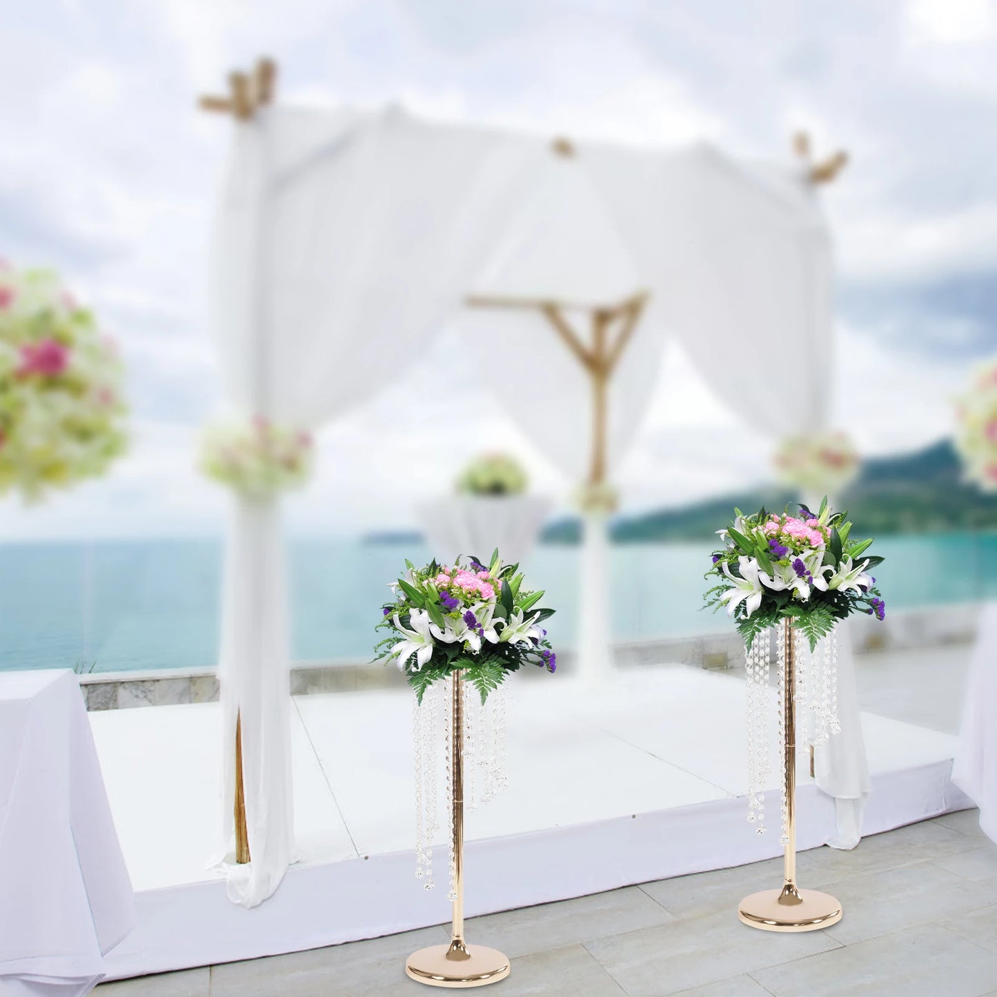 2Pcs Large Stunning Iron Flower Vase Table Desk Decor Wedding Home Decor Wedding Centerpieces Gold Vases - 2 Pcs 70cm Tall
