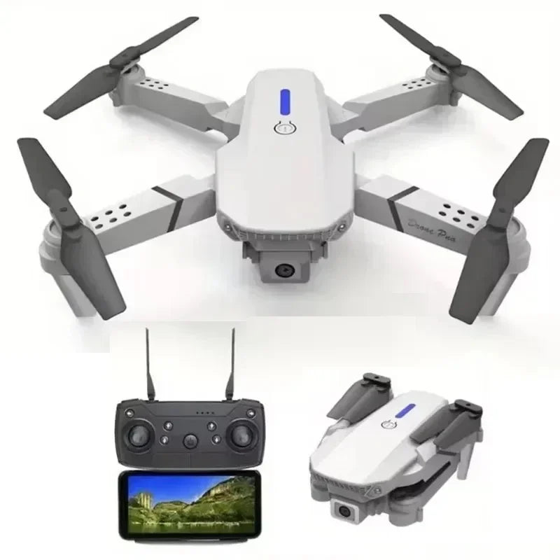 E88 RC Drone Professional HD Camera Quadcopter 4K Wide-Angle WiFi FPV Height Hold Foldable Helicopter Children's Aircraft Toys