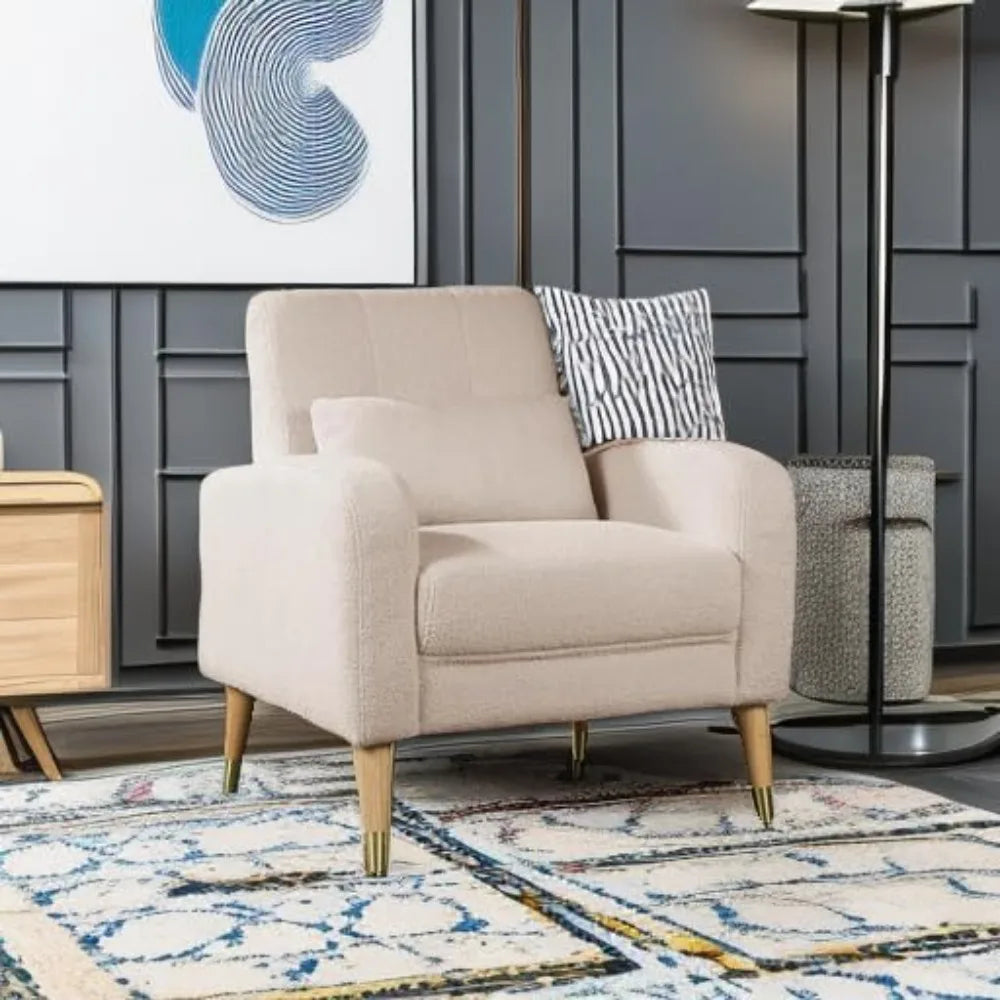 Mid-Century Modern Accent Chair, Upholstered Armchair Living Room Chair, Comfy Single Sofa Chair with Sturdy Legs