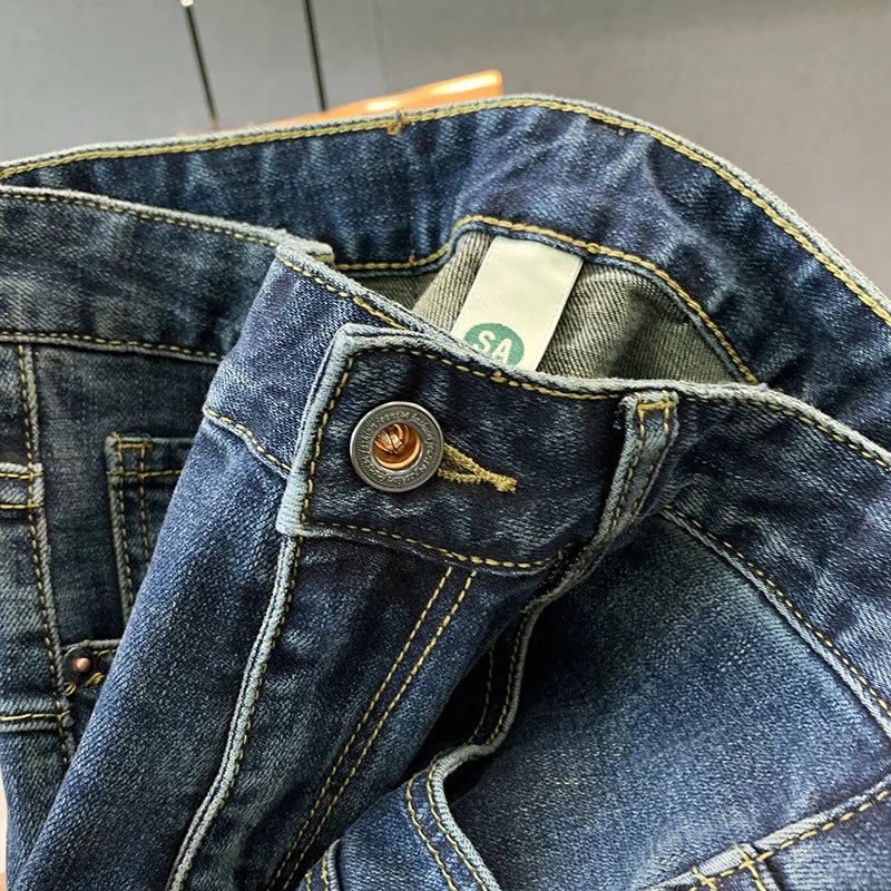 New Y2k Mens Jeans Zipper Design Stitching Fashion Pants Male Stretch Streetwear Motorbike Biker Jeans Denim Trousers