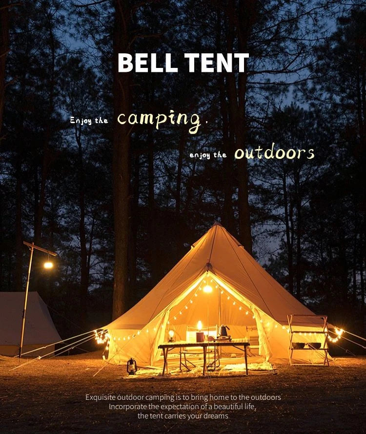 Outdoor Camping Luxury Glamping Cotton Canvas Yurt Bell Tent,Pyramid Tipi Teepee 4 Meter Canvas Tent Glamping