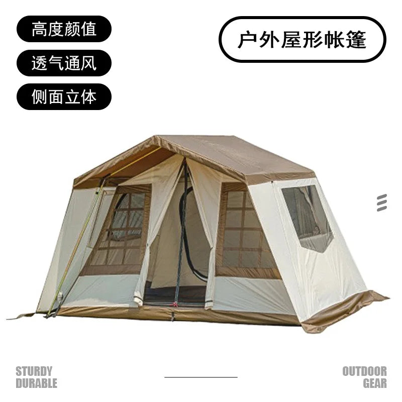 Outdoor camping, double decker tent, family multi person cabin, light luxury camping tent