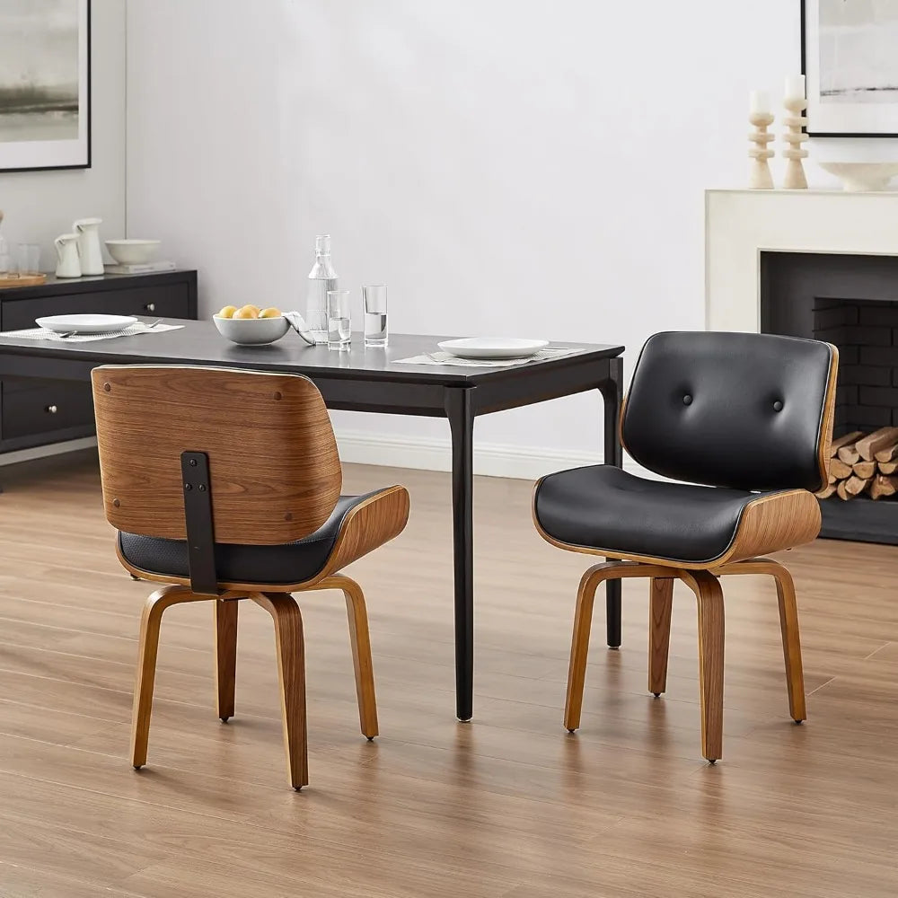 Mid Century Modern Kitchen Dining Room Chairs, Faux Leather Upholstered Accent Chairs, Walnut Bentwood Chair.