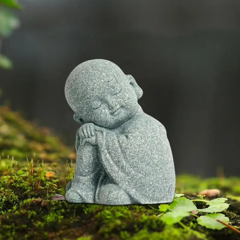 Buddha Stone Statue Little Buddhist Monks Tibetan Buddhism Figurines Zen Garden Ornament Meditation Home Aquarium Decoration